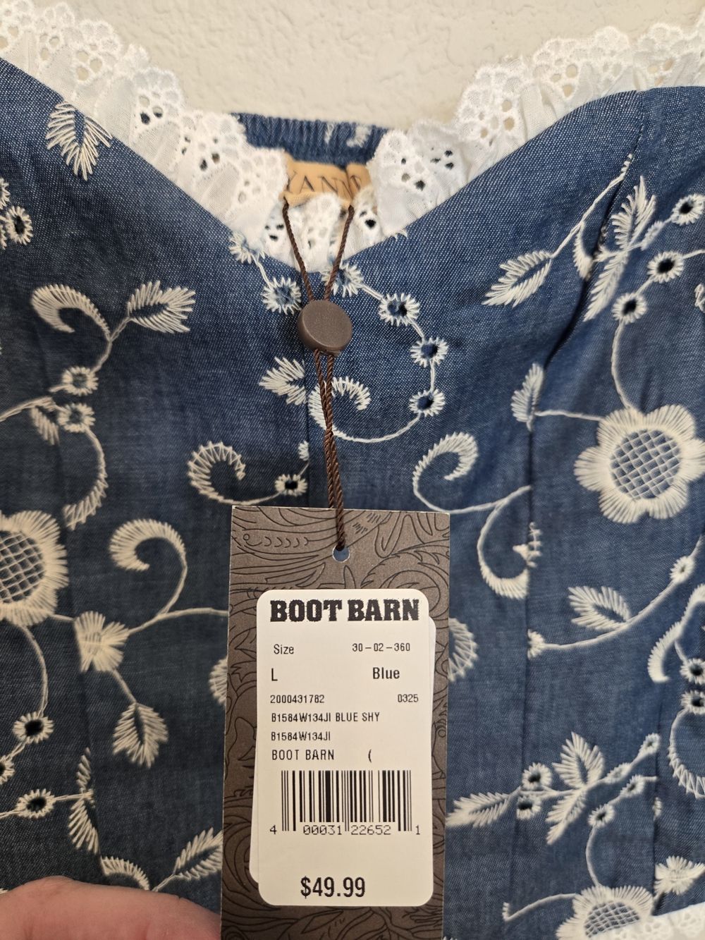 Boot Barn Blue Floral Embroidered Lace-Trim Strapless Top - Picture 3 of 4